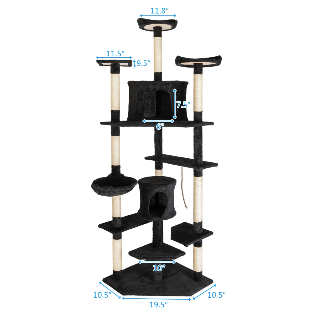

80" Solid Cute Sisal Rope Plush Cat Tree Climbing Cat Tower Fashion Pet Tool Climbing Frame Multi-Room Structure Sports Center