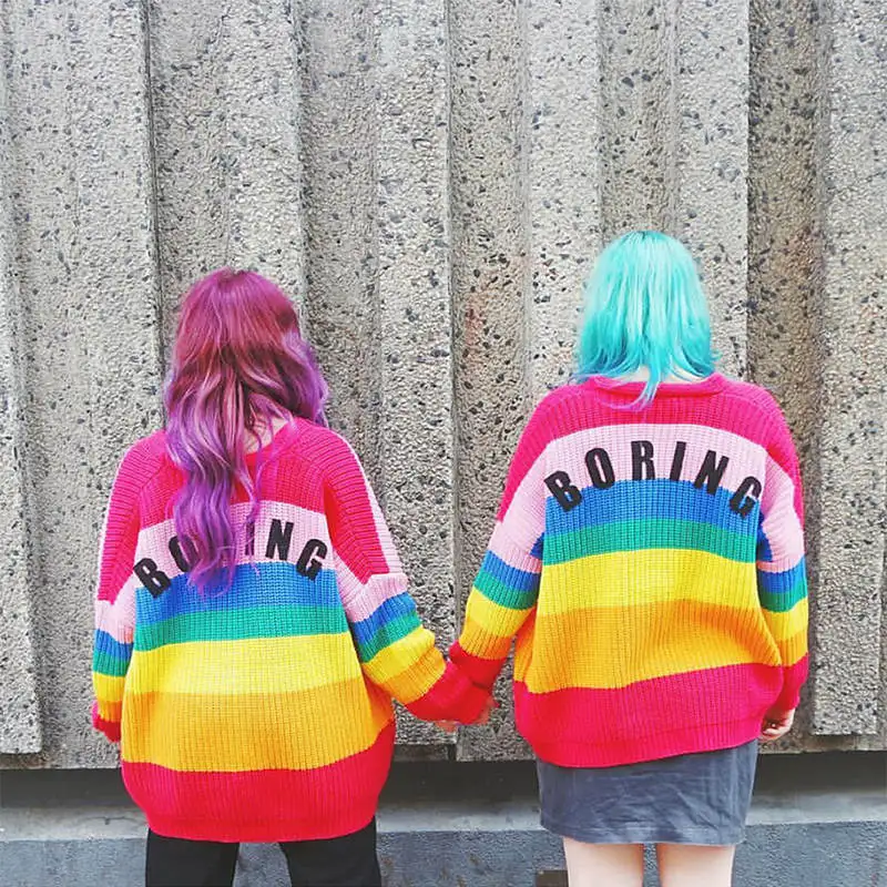 CHRLEISURE Новая женская модная одежда трикотажное милое Радужное цветное свободное