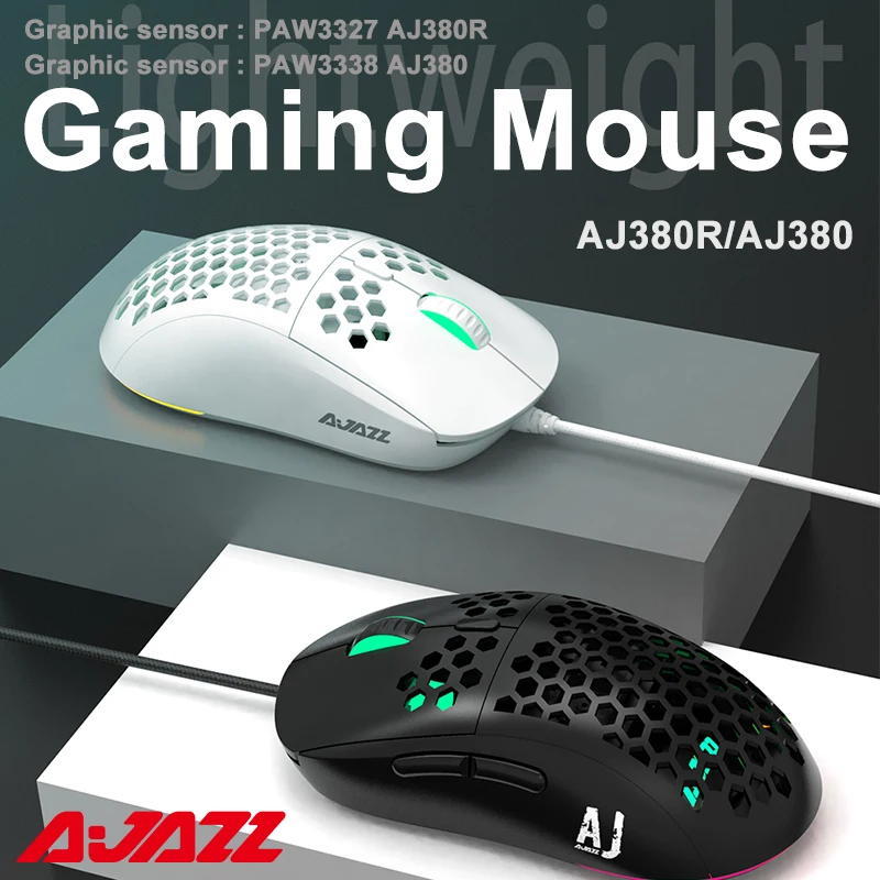 

AJAZZ AJ380R/AJ380 USB Wired Gaming Mouse 6 Buttons Lightweight Mice 16000DPI RGB Programmable Mouse for PC Laptop Notebook Game