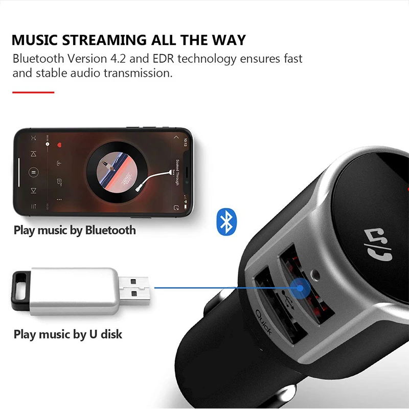 YASOKRO fm-модулятор передатчик громкой связи bluetooth автомобильный комплект быстрая зарядка двойной USB QC3.0 автомобильное зарядное устройство MP3-плеер Автомобильное зарядное устройство для телефона