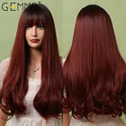 GEMMA винно-красные длинные волнистые синтетические парики с челкой бордовые Косплей ежедневные термостойкие парики для женщин афро