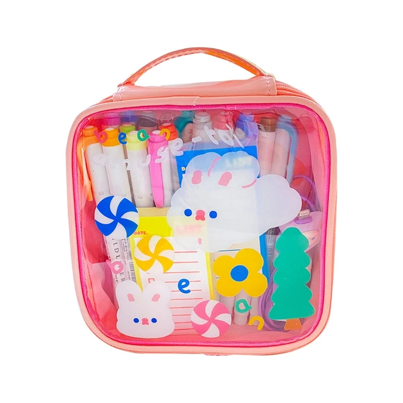 

J60D Waterproof Portable Toiletry Clear Makeup Cosmetic Bag Cartoon Bear Print Travel Zippered Storage Pouch Organizer