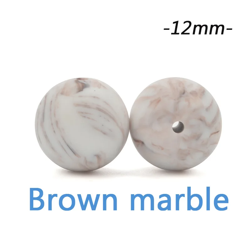 brown marble Силиконовые бусины LOFCA, 12 мм, 200 шт, детские силиконовые бусины для прорезывания зубов, Пищевая силиконовая детская соска, ожерелье, подвеска, изготовление продукта - Цвет: brown marble