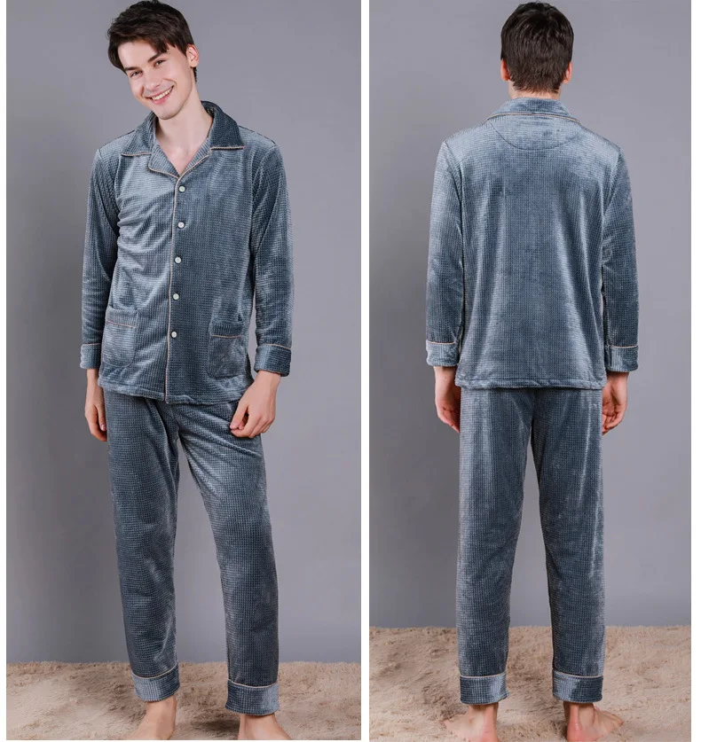

Pyjamas Men Autumn Winter Men's Gold Velvet Cardigan Lapel Men's Home Brand Pajamas Long Sleeve Velvet Home Suit Pyjama Homme