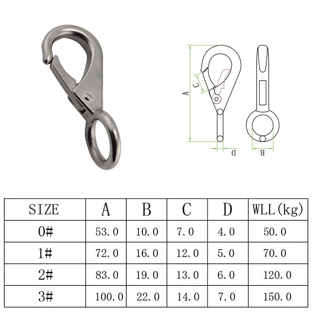 

5PCS Marine Hardware 316 Stainless Steel Fixed Eye Spring Snap Hook Clips Various Size For Hiking Camping Climbing
