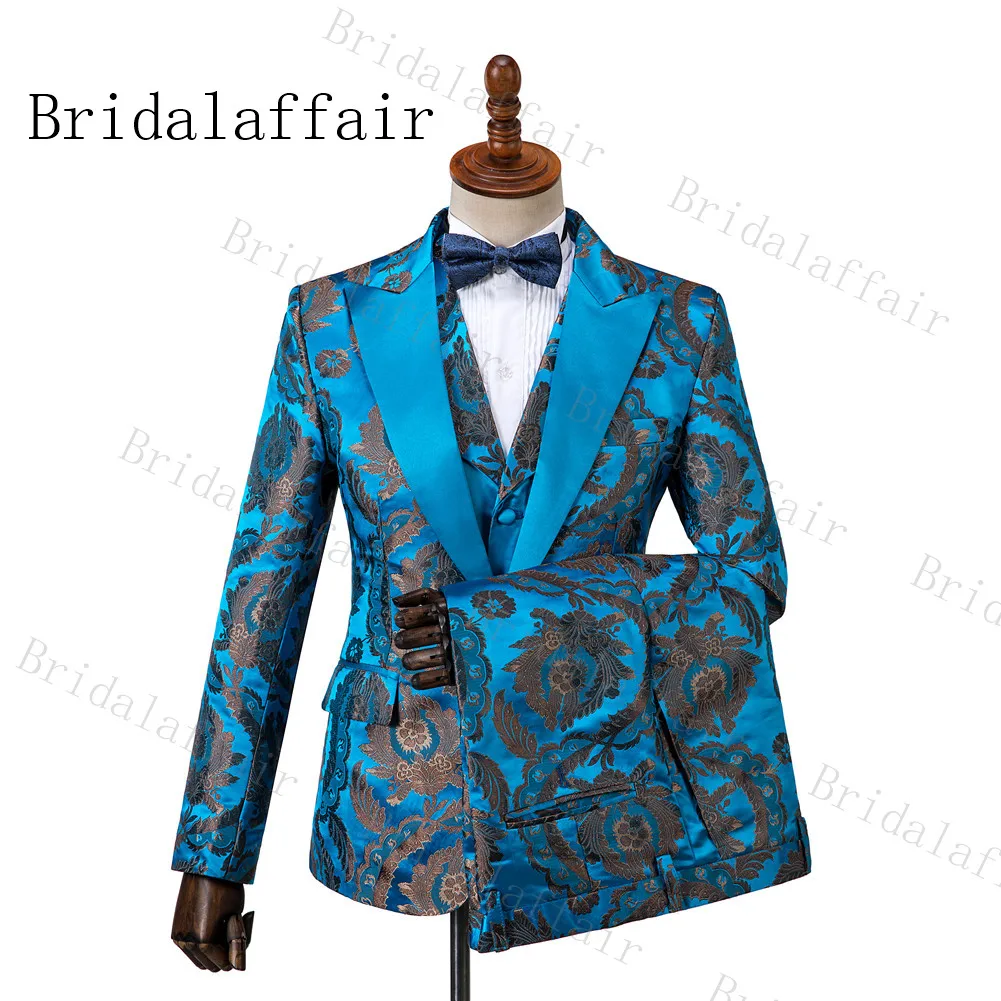 Мужские Блестящие Костюмы Bridalaffair синего цвета озера 3 предмета осень 2019
