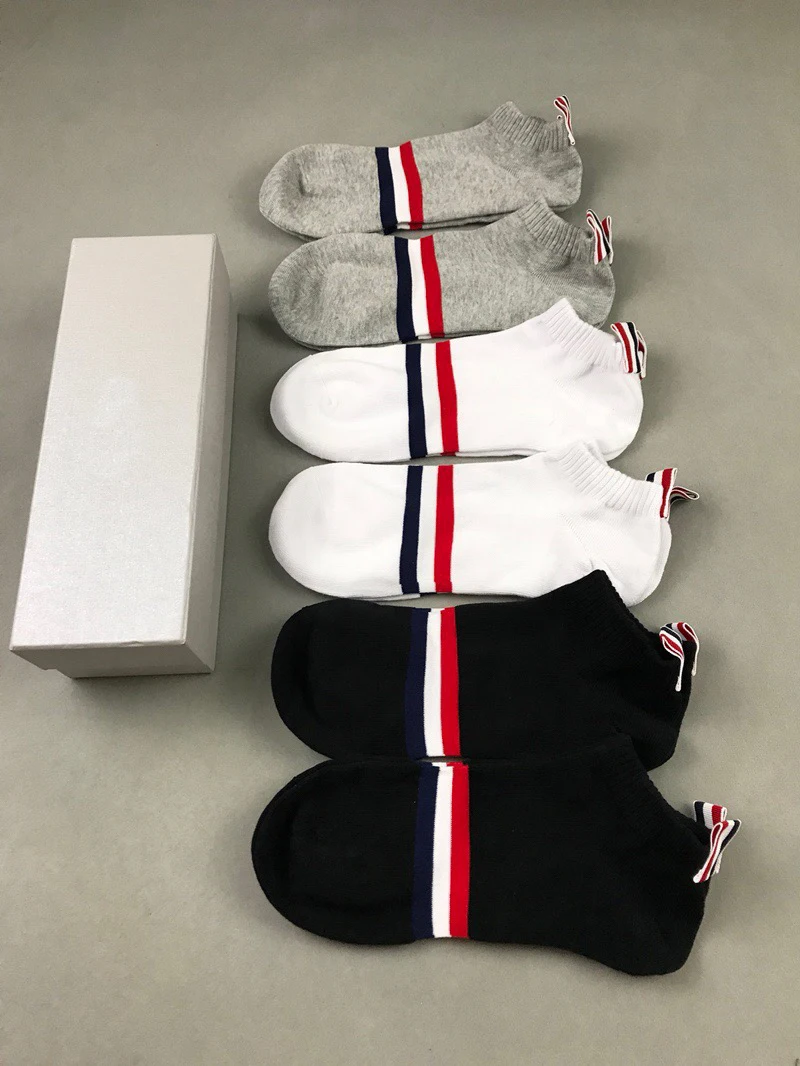 

Fashion TB Brand Socks 2021 Summer Men Women Cotton Striped No Show Casual Sports Crew Socks Ankle Ins 6 Pairs