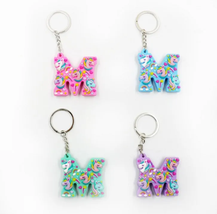 10 1 Pcs Kawaii Unicorn Letters key Chain For Girl Kids Keychain Women Car Key Ring Letter Holder Party Favors Gift - Цвет: 10