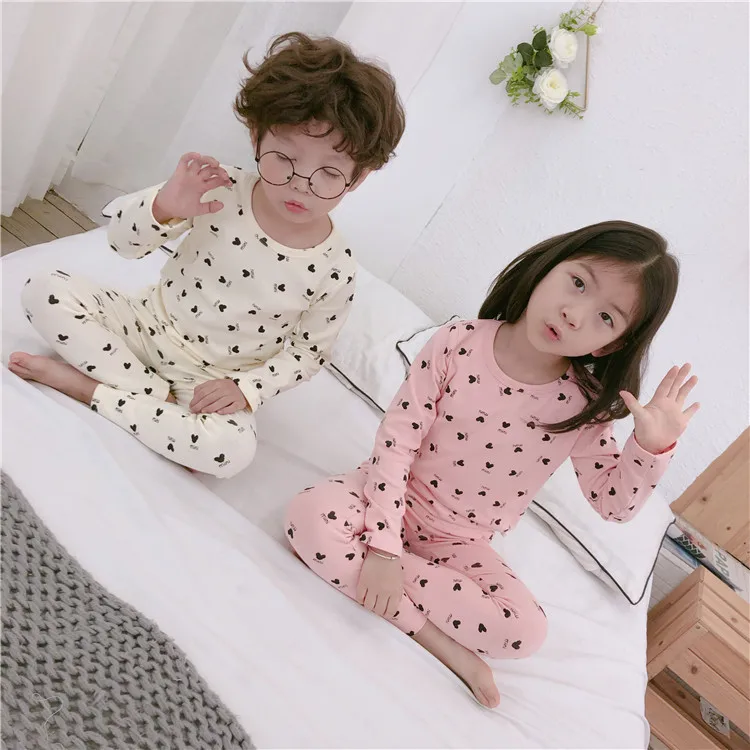 Весенне осенние хлопковые Пижамные комплекты с героями мультфильмов для