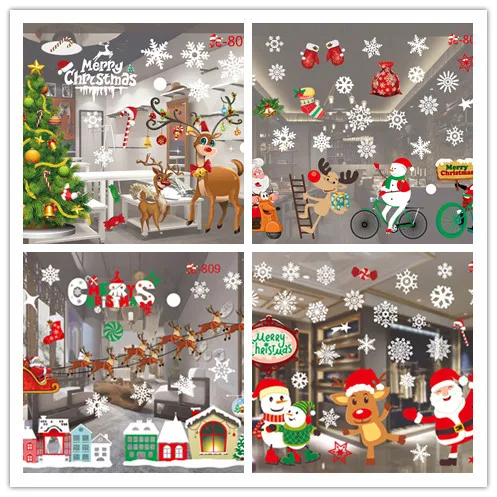 Счастливого Рождества Санта Клаус окна стекло ПВХ стикер стены DIY Снежный город