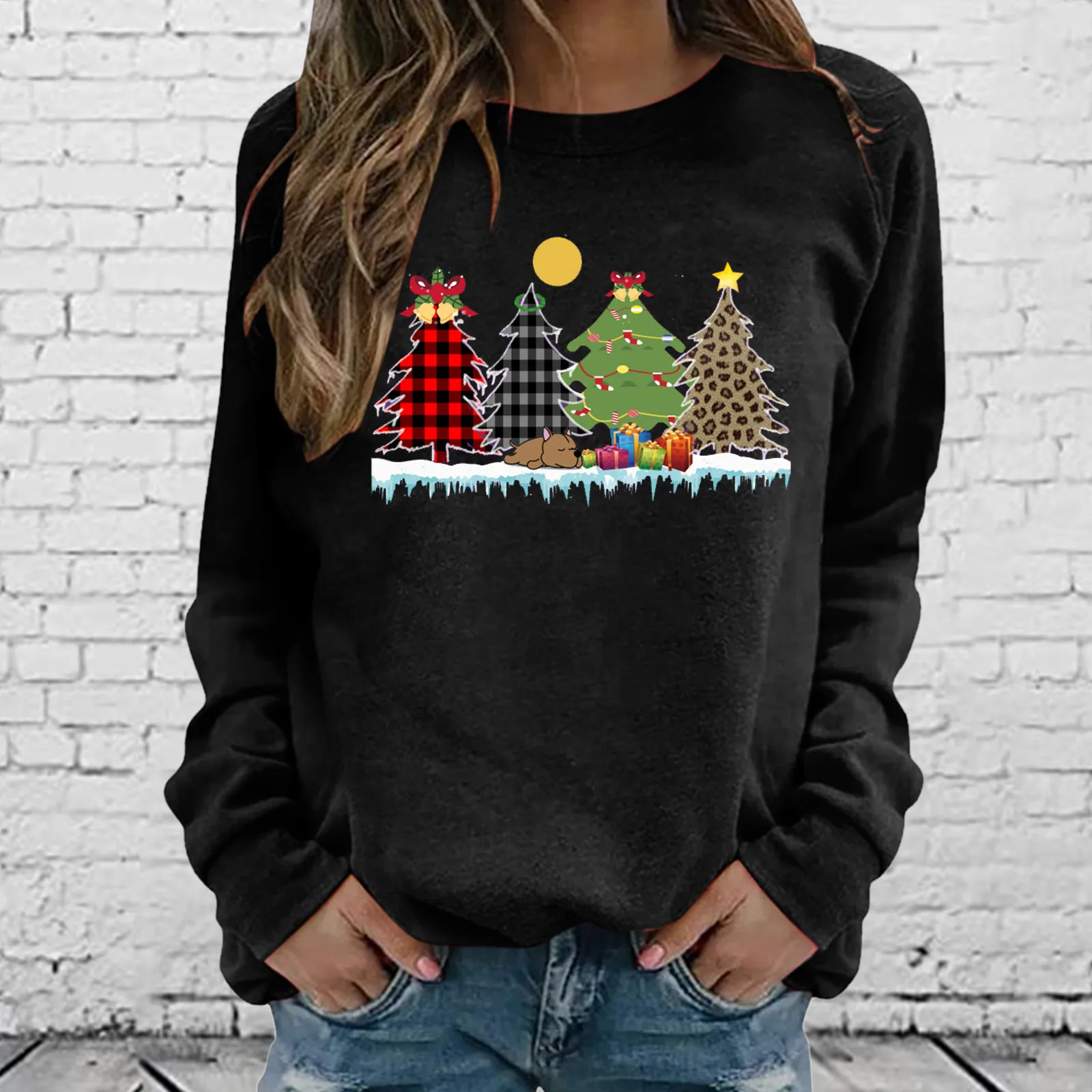 

Merry Christmas Fashion Women's Sweatshirt Casual Long Sleeve O-Neck Christmas Tree Print Pullover Tops Harajuku Ladies Clothing