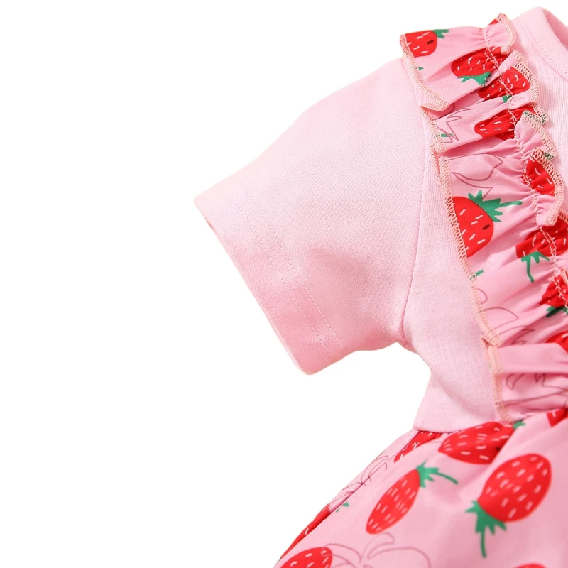 

Baby Girls Clothes Summer Dress Short Sleeve Newborn Infant Strawberry Print Dresses Cotton+Headband Toddler Dresses for Girls