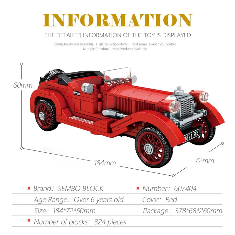 

SEMBO Mechanical Vehicle Model Building Block City High-Tech Classic Car Assembling Toys Convertible Supercar Brick Kids Gifts