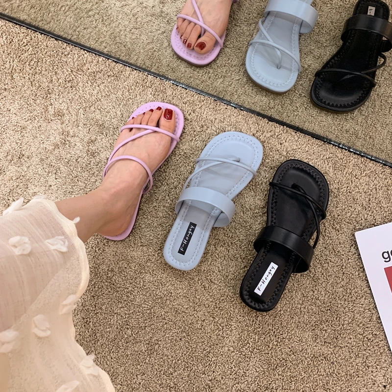 

MIEYDA Women Sandals Summer Shoes Clip Toe Pure Color Narrow Band Sweet Modern Slippers Purple Cross-strap Female Shoes