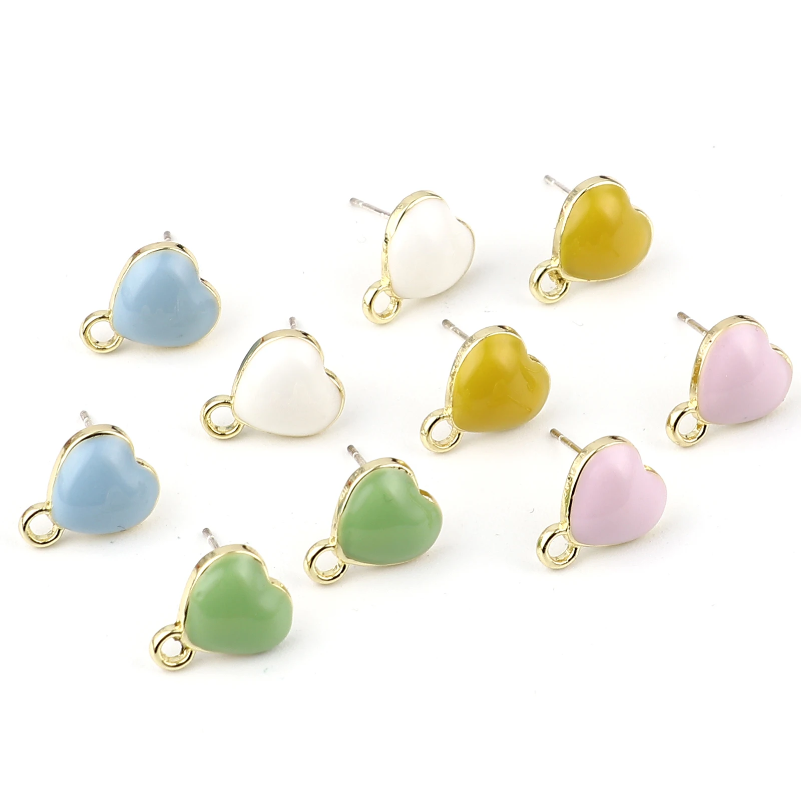 

8Seasons Sweet Heart Valentine's Day Ear Post Stud Earrings Findings Gold Color W/ Loop DIY Making Jewelry 12mm x 10mm,10PCs
