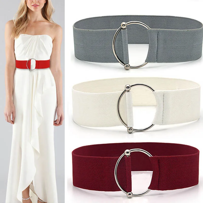 

Hot Wide Belts for Women Black Simple Waist Elastic Ladies Band Round Buckle Decoration Coat Sweater Fashion Dress Belt