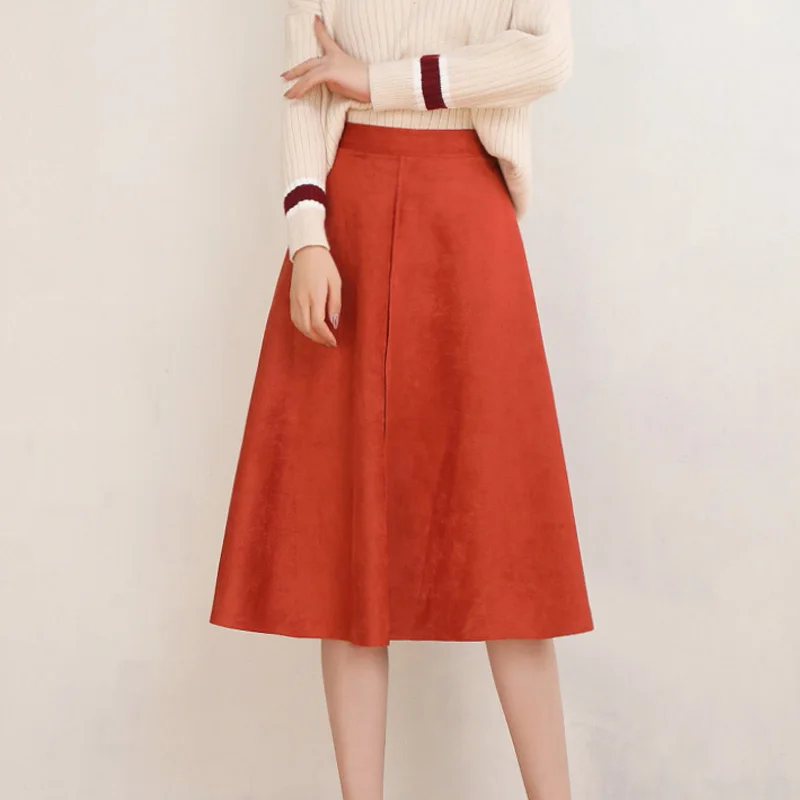 SETWIGG однотонные замшевые расклешенные юбки миди с высокой талией элегантные