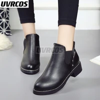 2022 female leather women boots thick heels ankle boots for women round toe winter shoes women flat platform boots
