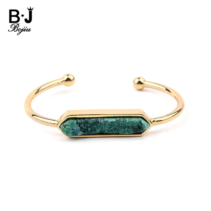 

BOJIU Brands Women Jewelry Women Bangles Women Brecelets Natural Druzy Stone Fashion Simple Waved Opened Woman Cuff BR024