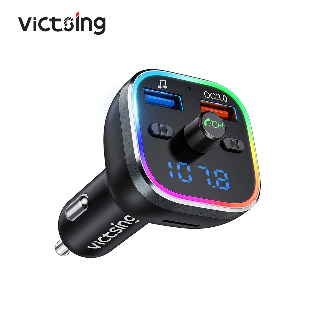 

VicTsing Hi-Fi беспроводной радиоадаптер с RGB светильник кой V5.0 Bluetooth FM передатчик для автомобиля QC3.0 быстрая зарядка, U диск/TF карта