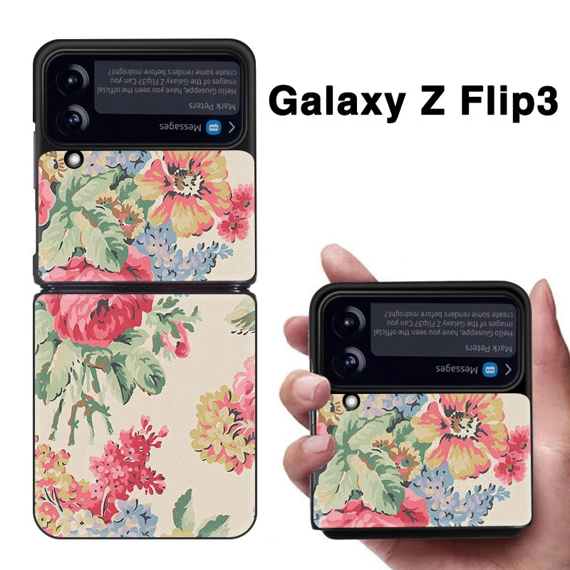 Z Flip 3 Funda Case for Samsung Galaxy Z Flip 3 Z Fold 3 Refreshing Floral Pattern Pu Leather Coque Phone Case Cover
