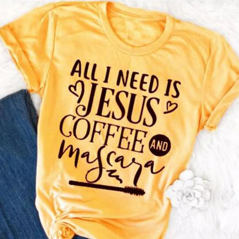 Все что мне нужно это Иисус кофе и тушь для ресниц футболка христианская религия