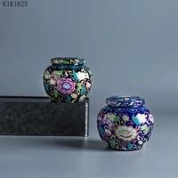 european colorful lotus pattern ceramic storage jar household portable mini tea tin moisture proof sealed candy jar home decor