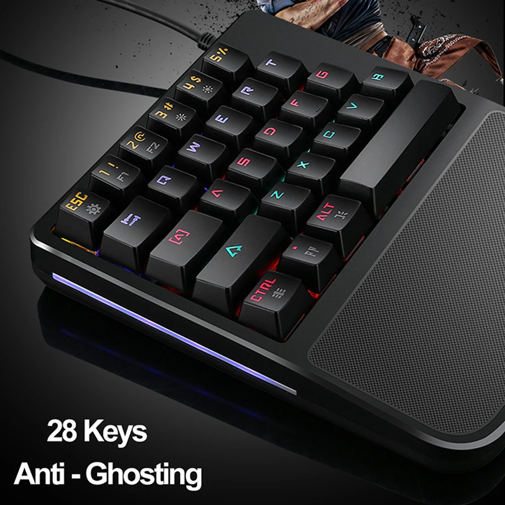 28 клавиш для pubg USB Домашний офис Проводная универсальная механическая клавиатура светодиодный подсветка портативная эргономичная клавиатура с одной рукой ноутбуки