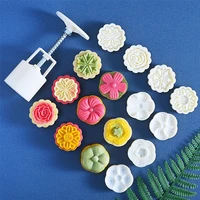 46pcsset flower shaped mooncake mold 50g cake mold hand pressure fondant moon cake decorating tools cookie cutter baking tool