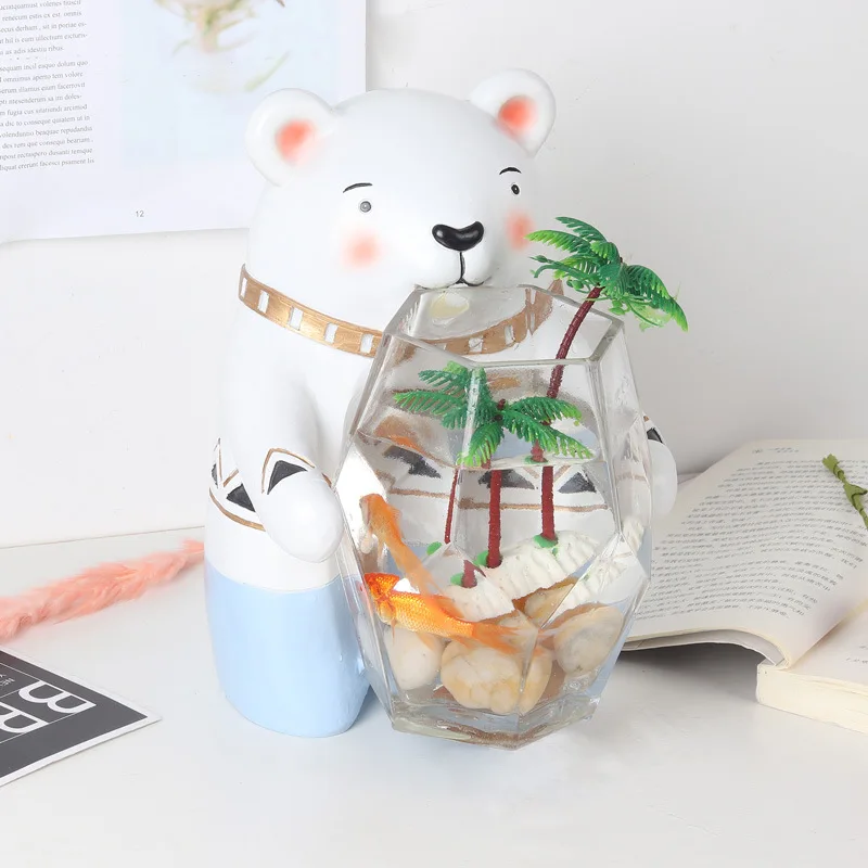 Hot Selling Indoor Office Decoration Creative Mini Aquariums Goldfish Betta Fish Bowl Aquatic Pet Supplies Cute Bear Style | Дом и сад