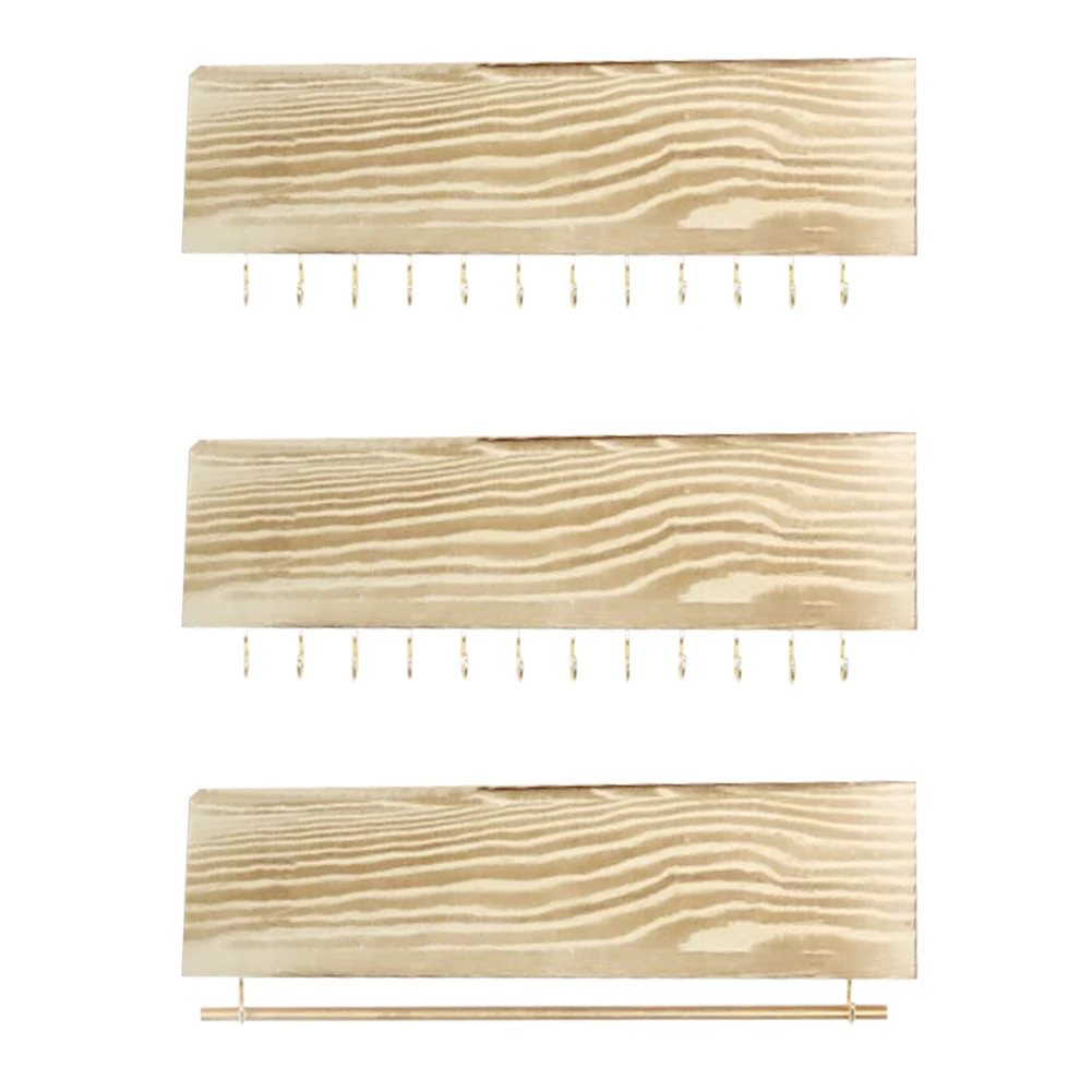 

3pcs Home Jewelry Rack Set Wall Mounted Earring Display Durable Vintage Necklace Multifunctional With Hooks Natural Wood Storage