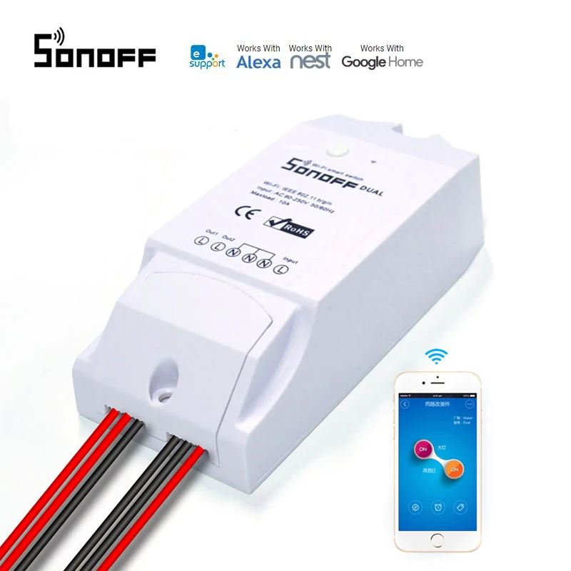 

Sonoff Dual R2 Smart WiFi DIY переключатель 2 канала для eWelink APP Автоматизация голосового управления работа с Alexa Google домашний помощник