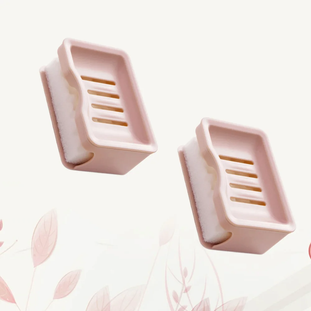 

2Pcs Double-Layer Draining Soap Dish Soap Case Portable Soap Holder Soap Container with Sponge Light Grey