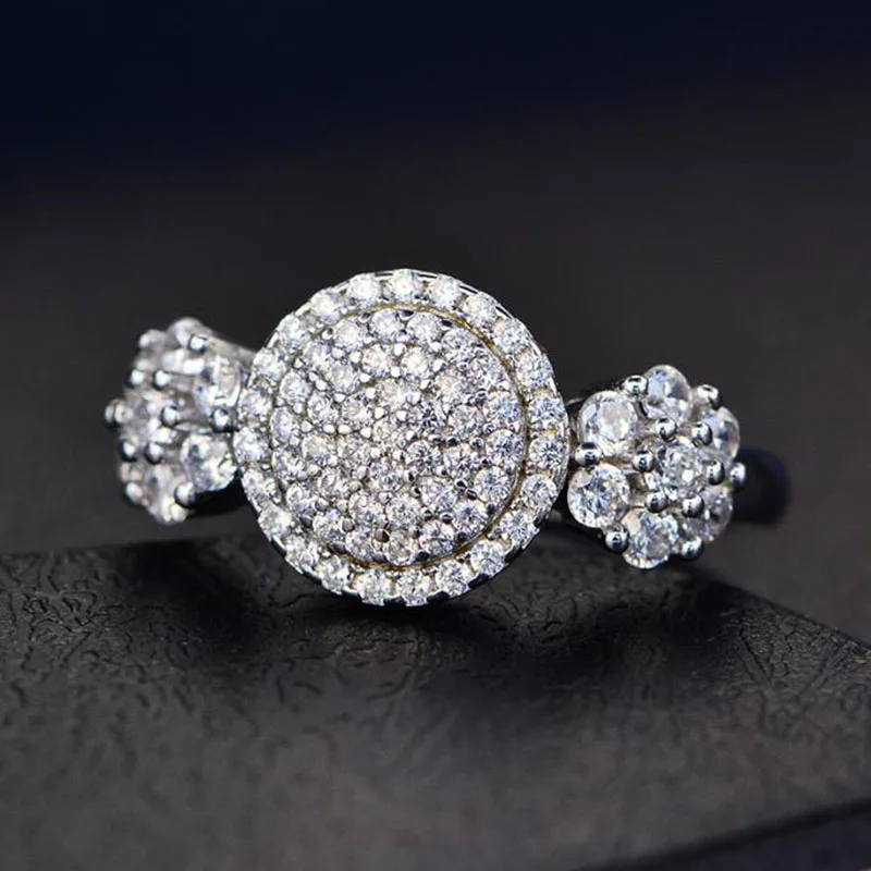 

Luxury Round Flower Shaped Crystal Ring Inlaid AAA CZ Rhinestone Zircon for Women Party Wedding Engagement Jewelry