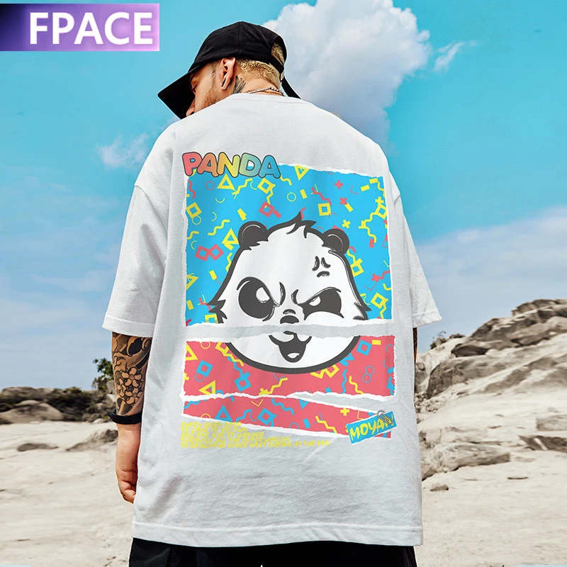 

FPACE Harajuku Men tshirt Cartoons panda Printed Unisex Short Sleeve Tee Cool Cartoon Anime Casual T-shirt Male Streetwear Top