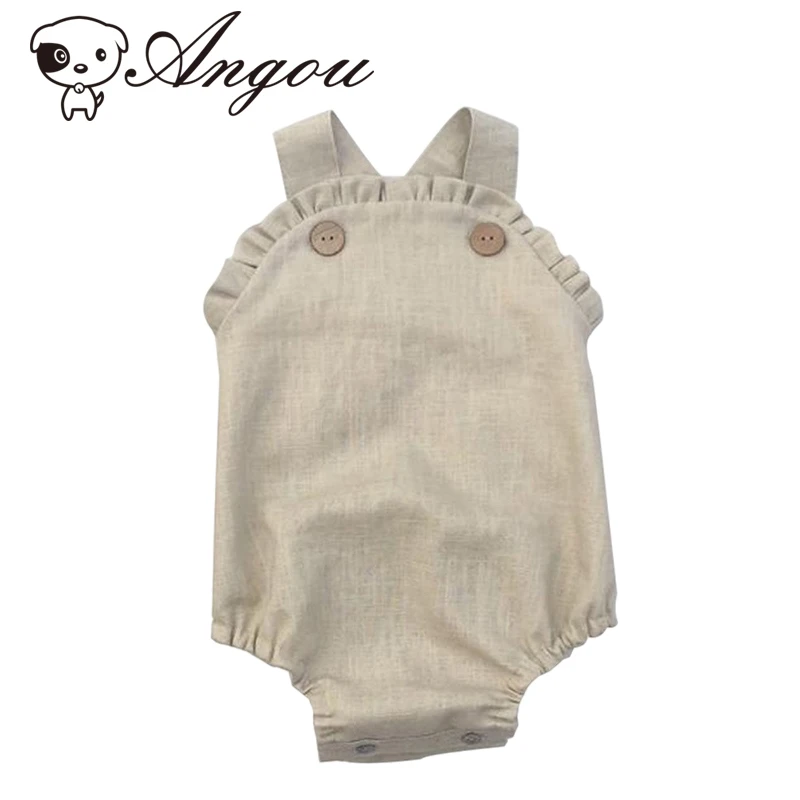 

Комбинезон для маленьких мальчиков и девочек, однотонный хлопково-льняной комбинезон на бретельках, без рукавов, на лето