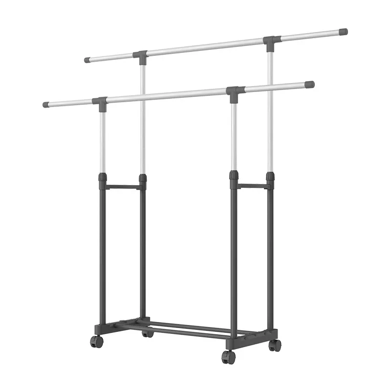 

Adjustable Sliding Clothes Hanger with Wheels Floor Clothes Hanger Movable Lifting Telescopic Balcony Indoor Clothes Rack