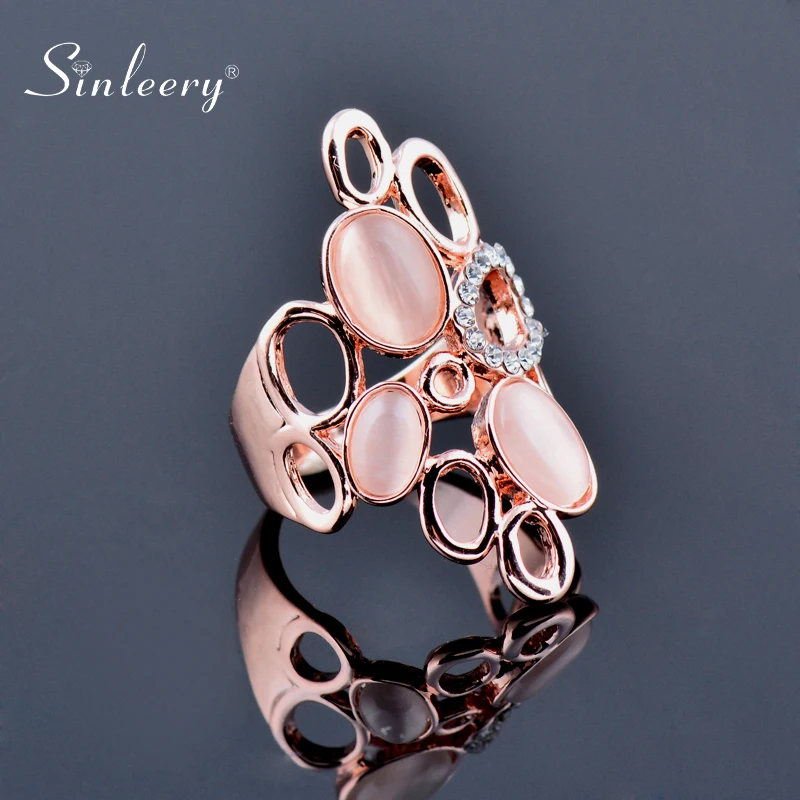 SINLEERY модные большие круглые полые кольца с опалом для женщин ювелирные изделия
