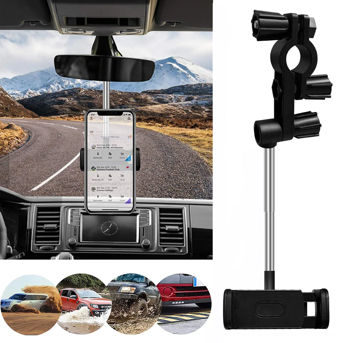 Универсальный автомобильный держатель для телефона на зеркало заднего вида 360