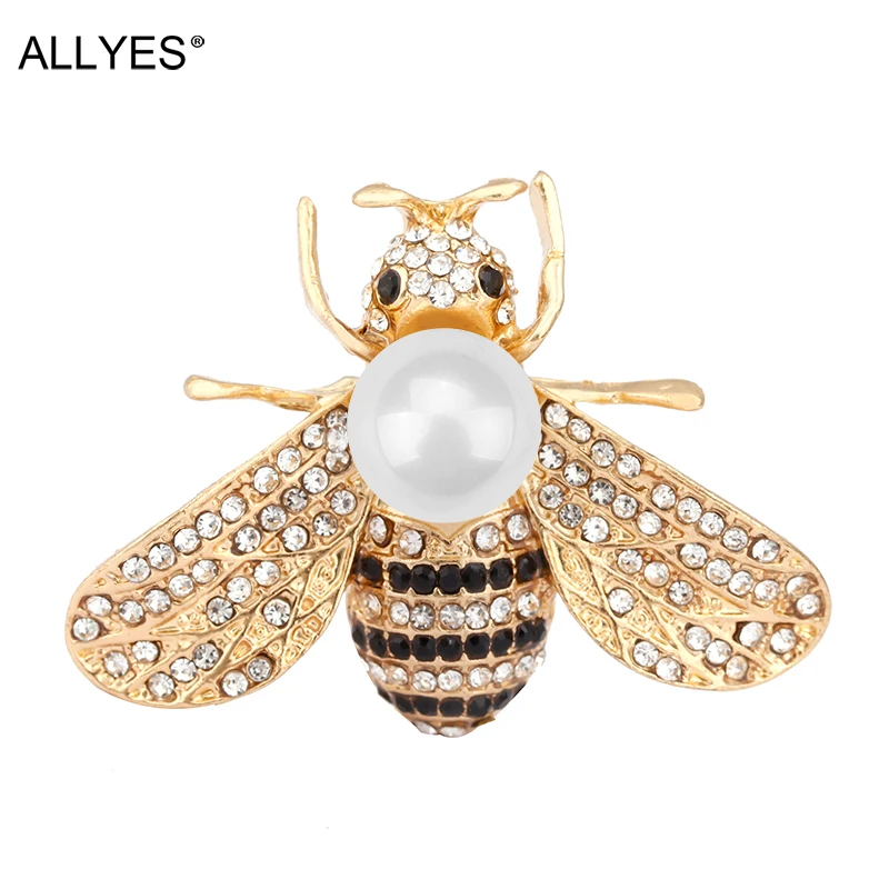 ALLYES жемчужные броши в виде пчел для женщин золотой цвет Летучая насекомое брошь