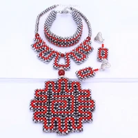 african beads jewelry set red and silver nigerian wedding bridal jewelry set 100 handmade necklace set free shipping 2018 new