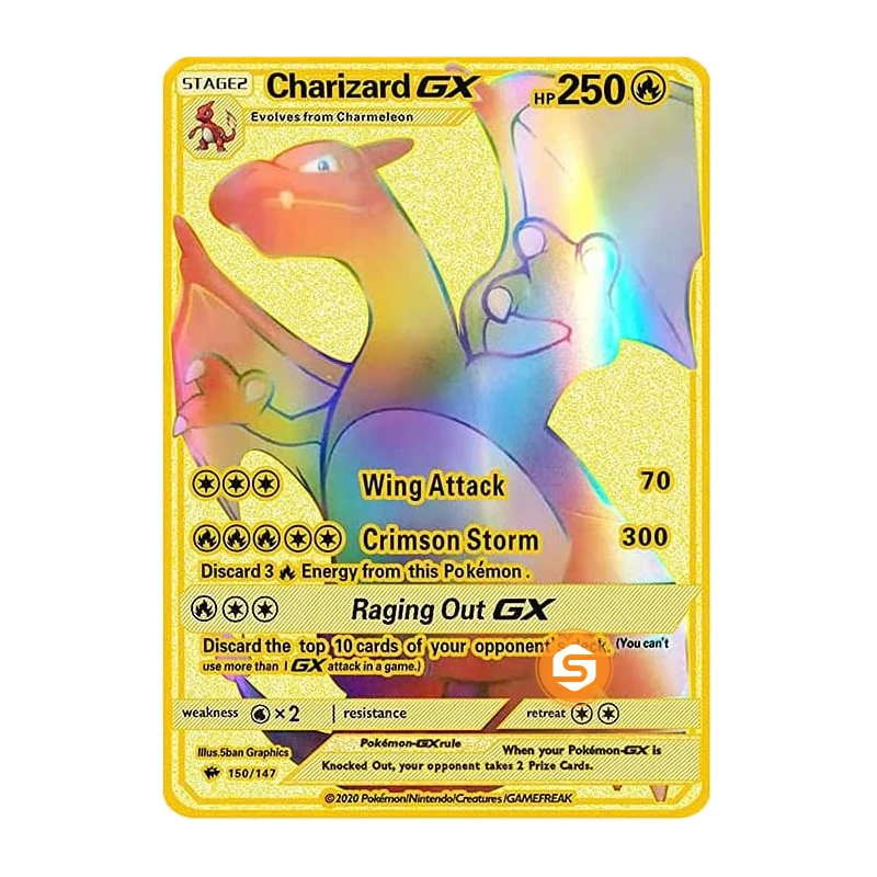 

2021 Latest Pokemon Flash Metal Fire-breathing Dragon Gx Vmax V EX Metal Rare Card Pikachu Game Battle Collection Card Kids Gift