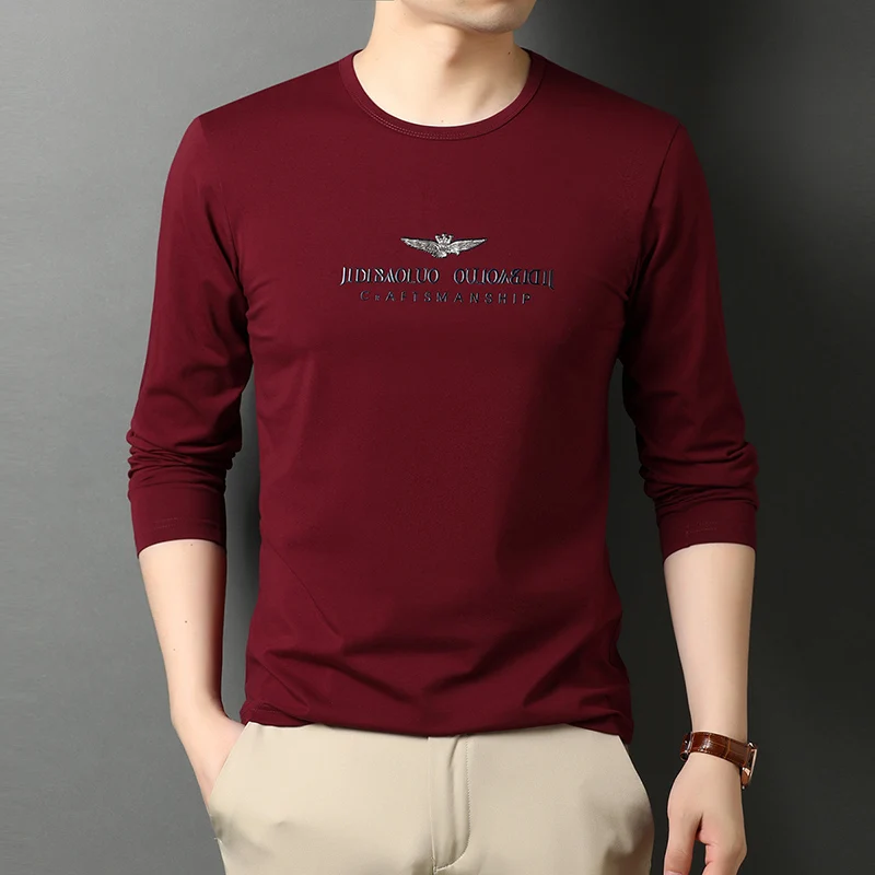 Мужская приталенная футболка с круглым вырезом и длинным рукавом | одежда