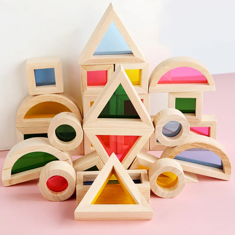 

Wooden Colorful Kaleidoscope Building Block Toys Children's Education Shape And Color Cognitive SensesPreschool Educational Toys