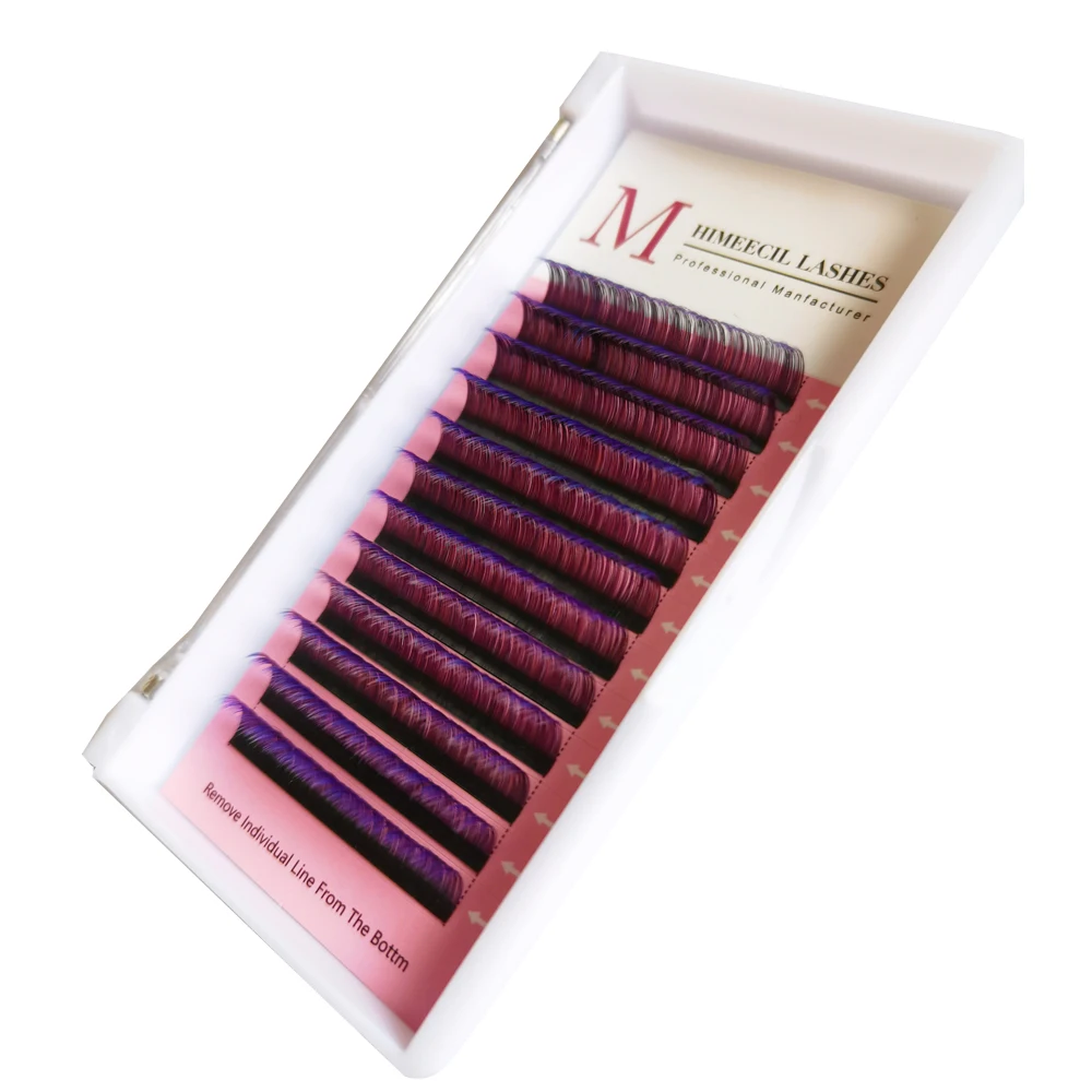 Himeecil12 рядов Омбре цвет ed ресницы отдельные красный зеленый синий фиолетовый