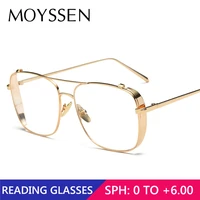men brand design retro tony square oversized reading glasses iron man metal frame double beam presbyopia prescription eyeglasses