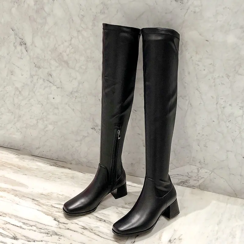 

genuine leather New Female Sexy Boots Night Club Party Shoes Woman Winter High Heels Cow Suede Women Over The Knee High Boots