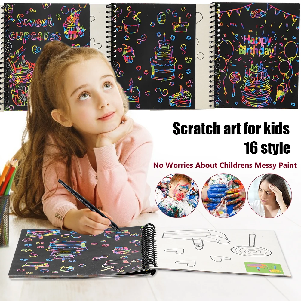 

16 styles Scratch Note Children's Creative DIY Colorful Graffiti Notebook Scratch Painting kindergarten children graffiti book