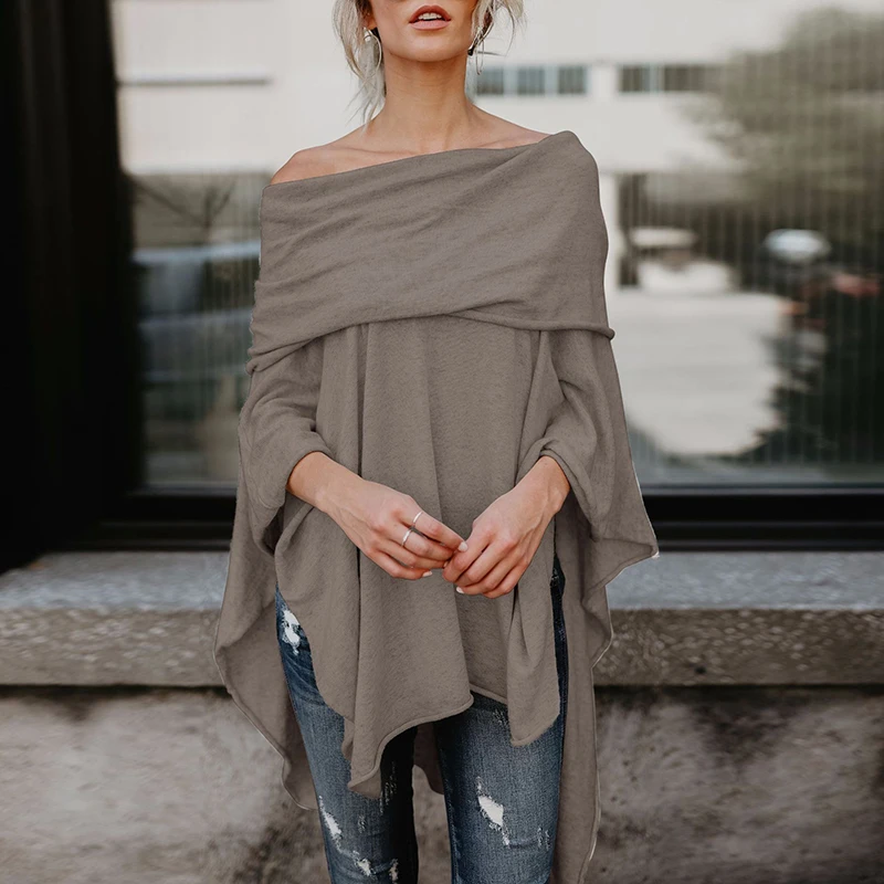Women Sexy Tops Lady Shirts Party Off Shoulder Fashion Asymmetric Loose Fit Casual Irregular Solid Club Shirt | Женская одежда