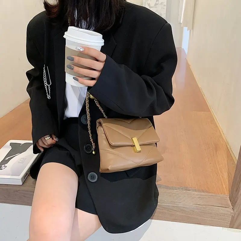 

ATLI V-shaped Stripes PU Leather Chain Shoulder Bags for Women 2021 Designer Women's Trend Handbags Branded CrossBody Sac A Main